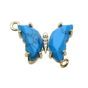 Blue Turquoise Butterfly Connector Dye Gold Plated, approx 15-19mm