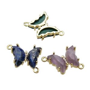 Mixed Gemstone Butterfly Connector Gold Plated, approx 15-19mm