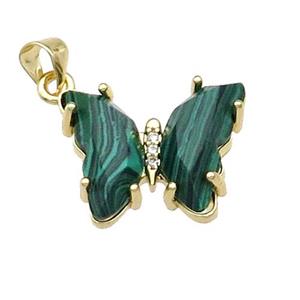 Green Synthetic Malachite Butterfly Pendant Gold Plated, approx 15-19mm
