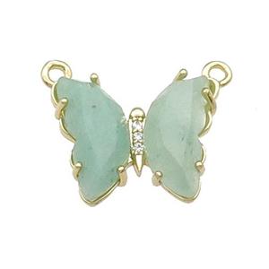Green Aventurine Butterfly Pendant With 2loops Gold Plated, approx 15-19mm