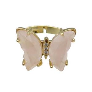 Pink Rose Quartz Ring Adjustable Gold Plated, approx 15-19mm, 18mm dia