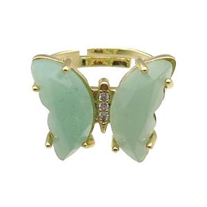 Green Aventurine Ring Adjustable Gold Plated, approx 15-19mm, 18mm dia