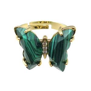 Synthetic Green Malachite Ring Adjustable Gold Plated, approx 15-19mm, 18mm dia