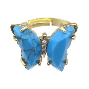 Blue Turquoise Ring Dye Adjustable Gold Plated, approx 15-19mm, 18mm dia