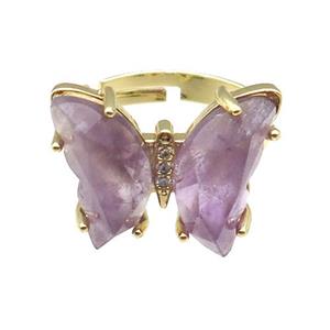 Purple Amethyst Ring Adjustable Gold Plated, approx 15-19mm, 18mm dia