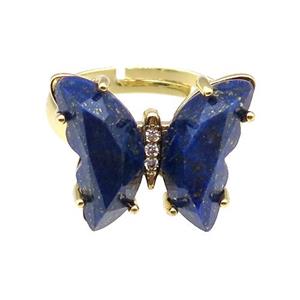 Blue Lapis Lazuli Ring Adjustable Gold Plated, approx 15-19mm, 18mm dia