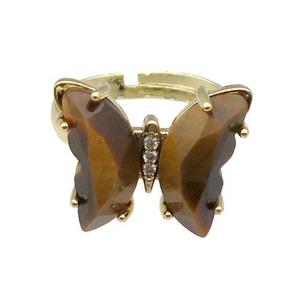 Yellow Tiger Eye Ring Adjustable Gold Plated, approx 15-19mm, 18mm dia