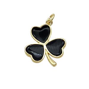 Copper Clover Pendant Black Enamel Gold Plated, approx 15.5-17.5mm
