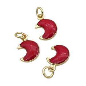 Copper Moon Pendant Red Enamel 18K Gold Plated, approx 7-8mm