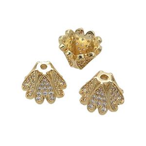 Copper Beads Cap Pave Zircon Unfade 18K Gold Plated, approx 9-12mm