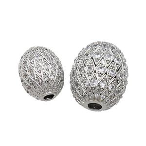 Copper Barrel Beads Pave Zircon Unfade Platinum Plated, approx 13-17mm