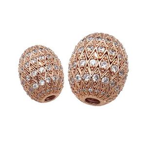 Copper Barrel Beads Pave Zircon Unfade Rose Gold, approx 13-17mm