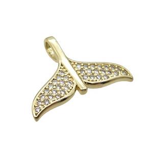 Copper Shark-Tail Pendant Pave Zircon Unfade 18K Gold Plated, approx 14-20mm