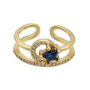 Copper Ring Pave Zircon Star Gold Plated, approx 10mm, 18mm dia