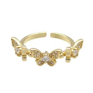 Copper Ring Pave Zircon Butterfly Gold Plated, approx 7-11mm, 18mm dia