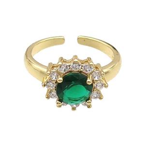 Copper Ring Pave Zircon Green Crystal Gold Plated, approx 12mm, 18mm dia
