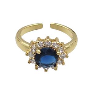 Copper Ring Pave Zircon Darkblue Crystal Gold Plated, approx 12mm, 18mm dia
