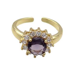 Copper Ring Pave Zircon Purple Crystal Gold Plated, approx 12mm, 18mm dia
