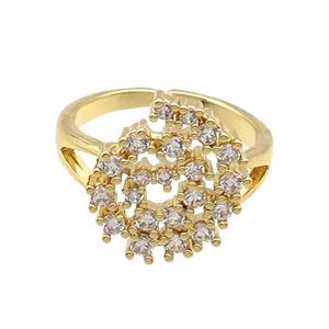 Copper Ring Rebirth Pave Zircon Adjustable Gold Plated, approx 13-16mm, 18mm dia