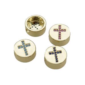 Copper Button Beads Pave Zircon Cross Gold Plated Mixed, approx 11mm dia