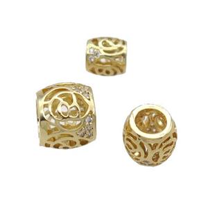 Copper Rondelle Beads Pave Zircon Large Hole Gold Plated, approx 8mm, 4mm hole