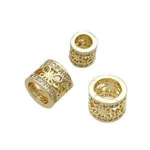 Copper Tube Beads Pave Zircon Large Hole Gold Plated, approx 8mm, 4mm hole