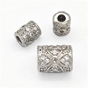 Copper Tube Beads Pave Zircon Platinum Plated, approx 6x8mm, 3mm hole