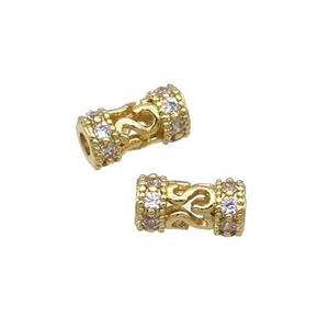 Copper Tube Beads Pave Zircon Gold Plated, approx 4-8mm