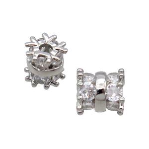 Copper Tube Beads Pave Zircon Large Hole Platinum Plated, approx 6-6.5mm, 4mm hole
