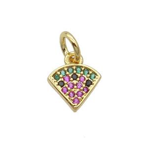 Copper Fan Pendant Pave Zircon Pizza Gold Plated, approx 8mm
