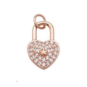 Copper Lock Pendant Pave Zircon Heart Rose Gold, approx 10-16mm
