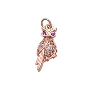 Copper Owl Pendant Pave Zircon Bird Rose Gold, approx 8-18mm