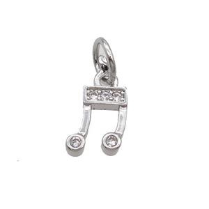 Copper Pendant Pave Zircon Musical Note Platinum Plated, approx 6-7mm