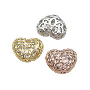 Copper Heart Beads Pave Zircon Mixed, approx 11mm