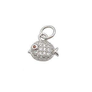 Copper Pufferfish Pendant Pave Zircon Platinum Plated, approx 6-9mm