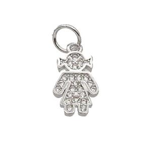 Copper Kids Girl Pendant Pave Zircon Platinum Plated, approx 8-11mm