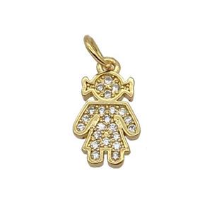 Copper Kids Girl Pendant Pave Zircon Gold Plated, approx 8-11mm