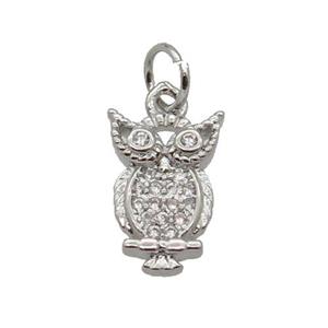Copper Owl Pendant Pave Zircon Platinum Plated, approx 8-12mm