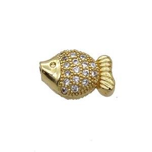 Copper Fish Beads Pave Zircon Gold Plated, approx 7.5-10.5mm