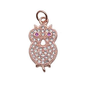 Copper Owl Pendant Pave Zircon Rose Gold, approx 9.5-15.5mm