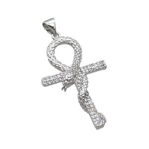 Copper Cross Pendant Pave Zircon Snake Platinum Plated, approx 20-33mm