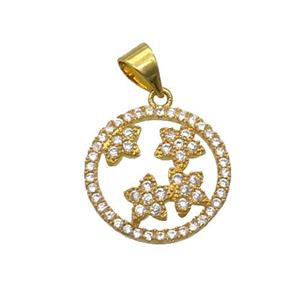Copper Circle Pendant Pave Zircon Star Gold Plated, approx 16mm dia