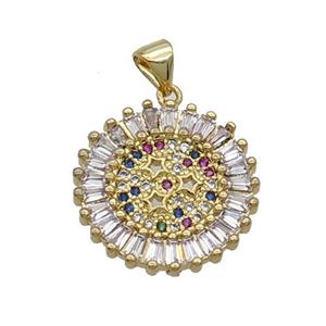 Copper Sunflower Pendant Pave Zircon Multicolor Gold Plated, approx 20mm dia