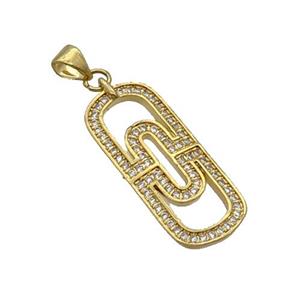 Copper Rectangle Pendant Pave Zircon Gold Plated, approx 12-28mm