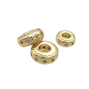 Copper Rondelle Spacer Beads Pave Zircon Gold Plated, approx 8mm