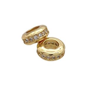 Copper Rondelle Spacer Beads Pave Zircon Gold Plated, approx 8mm