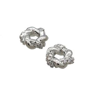 Copper Rondelle Spacer Beads Pave Zircon Platinum Plated, approx 8mm