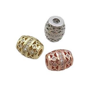 Copper Barrel Beads Pave Zircon Mixed, approx 7.5-8.5mm