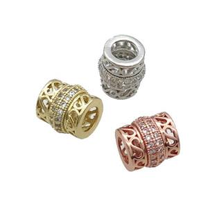 Copper Tube Beads Pave Zircon Large Hole Mixed, approx 9mm, 5mm hole