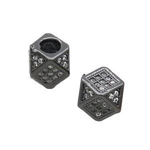 Copper Cube Beads Pave Zircon Large Hole Black Plated, approx 7mm, 3mm hole